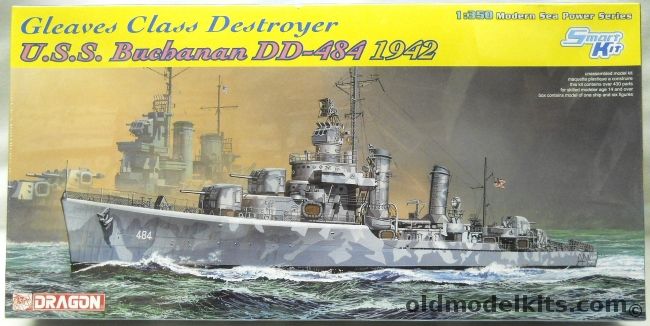 Dragon 1/350 USS Buchanan DD484 1942 Gleaves Class Destroyer - Smart Kit, 1021 plastic model kit
